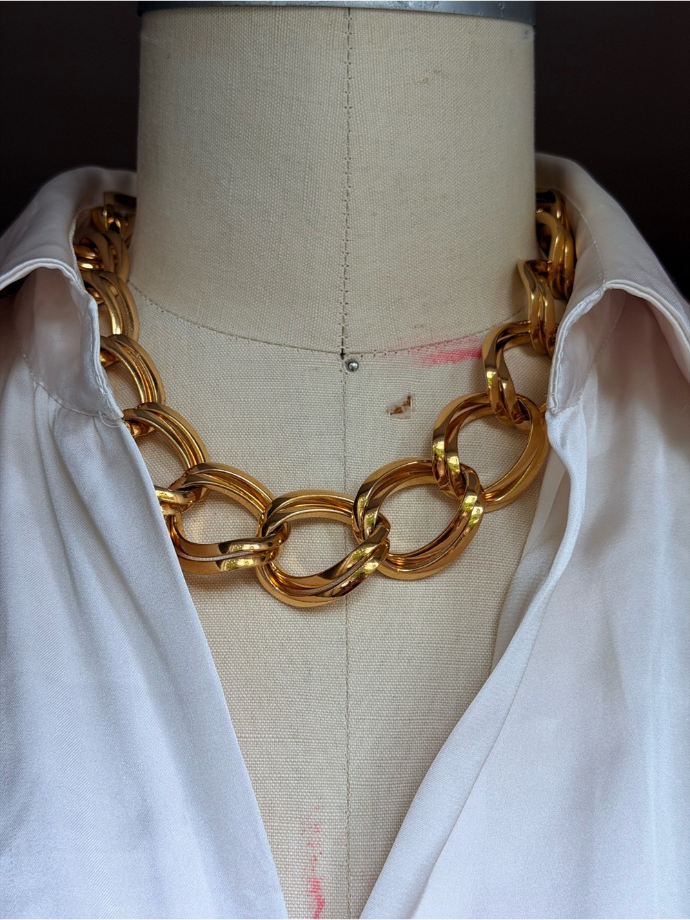 🥀Vintage Chunky Gold Tone Sculptural Statement Link Necklace🥀